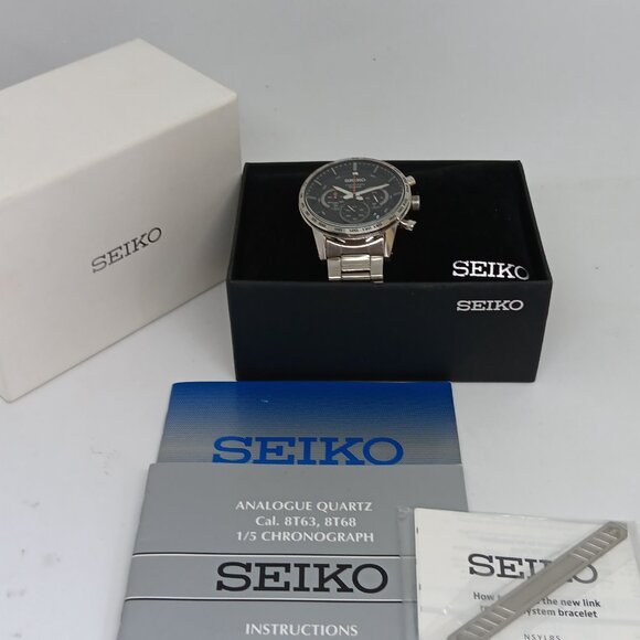 Seiko Neo Sports SSB355 Men's 45mm Black Dial Stainless Steel Chronograph Watch - Picture 10 of 11